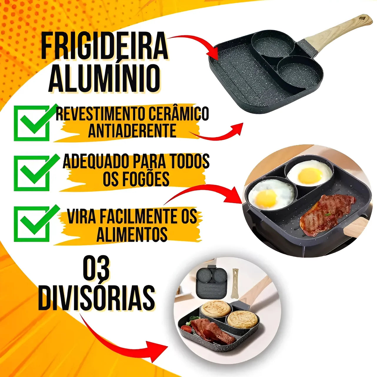 Eggs with 3 Partitions in Aluminum Frying Pan with Ceramic Coating