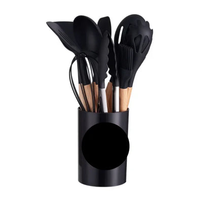 KIT de Cozinha com 12 peças Jogo de Utensilios Culinários Cabo de Madeira Antiaderente