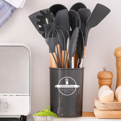 KIT de Cozinha com 12 peças Jogo de Utensilios Culinários Cabo de Madeira Antiaderente